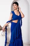 Buy_house of mithi kalra_Blue Georgette Embellished Crystals Plunge Pre-draped Saree Set _Online_at_Aza_Fashions