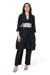 Buy_Komal Shah_Black Chanderi Quilted Collared Solid Layered Kurta With Pant Set _at_Aza_Fashions
