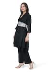 Shop_Komal Shah_Black Chanderi Quilted Collared Solid Layered Kurta With Pant Set _at_Aza_Fashions