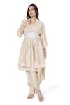 Buy_Komal Shah_Beige Kurta And Pant Chanderi Quilted Collared Layered With Asymmetric Set _at_Aza_Fashions