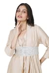 Buy_Komal Shah_Beige Kurta And Pant Chanderi Quilted Collared Layered With Asymmetric Set _Online_at_Aza_Fashions