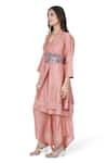 Buy_Komal Shah_Pink Kurta And Pant Chanderi Quilted Collared Solid Layered & Asymmetric Set _Online_at_Aza_Fashions