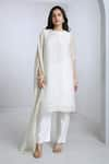 Buy_Komal Shah_White Cape Tissue Stripe Round Pattern Asymmetric With Pant _at_Aza_Fashions