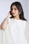 Buy_Komal Shah_White Cape Tissue Stripe Round Pattern Asymmetric With Pant _Online_at_Aza_Fashions