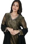 Shop_Komal Shah_Black Kurta Tissue Embellished Lace V Neck Set _at_Aza_Fashions