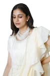 Buy_Komal Shah_Off White Saree Chanderi Fringe Round Ruffle Pre-draped With Blouse _Online_at_Aza_Fashions