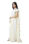 Shop_Komal Shah_Off White Saree Chanderi Fringe Round Ruffle Pre-draped With Blouse _at_Aza_Fashions