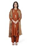 Buy_Komal Shah_Brown Kurta Chanderi Embroidered Sequin Round Paisley Pant Set _at_Aza_Fashions