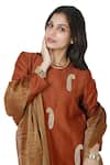 Buy_Komal Shah_Brown Kurta Chanderi Embroidered Sequin Round Paisley Pant Set _Online_at_Aza_Fashions