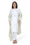 Buy_Komal Shah_White Kurta Chanderi Embroidered Sequin Round Paisley Pant Set _at_Aza_Fashions