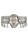 Shop_Masaba_Silver Plated Ghana Mask Carved Cutwork Cuff _at_Aza_Fashions