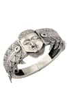 Masaba_Silver Plated Ghana Mask Carved Cutwork Cuff _Online_at_Aza_Fashions