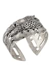 Shop_Masaba_Silver Plated Matsya Abstract Carved Cuff _at_Aza_Fashions