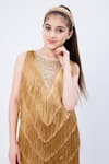 Hoity Moppet_Gold Satin Embellished Tassel Amber Lights Fringe Dress _at_Aza_Fashions