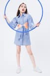 Shop_Hoity Moppet_Blue Denim Cotton Embroidery Sequin Cosmic Placement Shirt Dress _at_Aza_Fashions