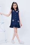 Shop_Hoity Moppet_Blue Denim Embroidery Swarovski To Shirt Dress _at_Aza_Fashions