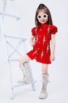 Buy_Hoity Moppet_Red Poplin Cotton Embellished Pearl Shirt Dress _at_Aza_Fashions