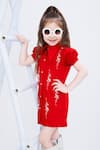 Buy_Hoity Moppet_Red Poplin Cotton Embellished Pearl Shirt Dress _Online_at_Aza_Fashions