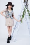 Buy_Hoity Moppet_Beige Jacquard Woven Flower Wood Winked Dress With Waistcoat _at_Aza_Fashions