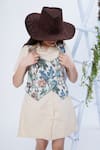 Hoity Moppet_Beige Jacquard Woven Flower Wood Winked Dress With Waistcoat _at_Aza_Fashions