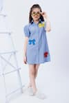 Shop_Hoity Moppet_Blue Denim Cotton Embroidery Bow Y Knot Dress _at_Aza_Fashions