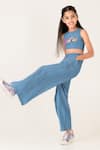 Shop_Panchhi by Kanupriya Tibrewala_Blue Soft Denim Embroidered Thread Besties Crop Top With Pant _at_Aza_Fashions