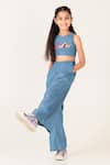 Buy_Panchhi by Kanupriya Tibrewala_Blue Soft Denim Embroidered Thread Besties Crop Top With Pant _Online_at_Aza_Fashions