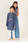 Buy_Panchhi by Kanupriya Tibrewala_Blue Soft Denim Embroidered Thread Besties Kurta With Pant _at_Aza_Fashions