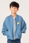 Panchhi by Kanupriya Tibrewala_Blue Soft Denim Embroidered Thread Alphabet Jacket _Online_at_Aza_Fashions