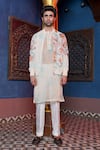 Buy_Ankur J_Cream Habutai Silk Printed Floral Bomber Jacket Kurta Set _at_Aza_Fashions