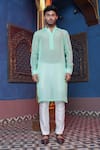 Buy_Ankur J_Green Habutai Silk Plain Sheer Kurta With Pant Pyjama _at_Aza_Fashions