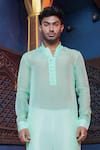 Ankur J_Green Habutai Silk Plain Sheer Kurta With Pant Pyjama _Online_at_Aza_Fashions