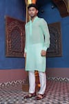 Buy_Ankur J_Green Habutai Silk Plain Sheer Kurta With Pant Pyjama _Online_at_Aza_Fashions