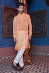 Buy_Ankur J_Orange Habutai Silk Printed Floral Tonal Kurta With Pant Pyjama _at_Aza_Fashions