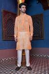 Ankur J_Orange Habutai Silk Printed Floral Tonal Kurta With Pant Pyjama _Online_at_Aza_Fashions