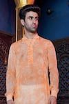 Buy_Ankur J_Orange Habutai Silk Printed Floral Tonal Kurta With Pant Pyjama _Online_at_Aza_Fashions