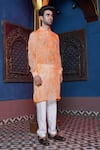 Ankur J_Orange Habutai Silk Printed Floral Tonal Kurta With Pant Pyjama _at_Aza_Fashions