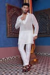 Buy_Ankur J_White Habutai Silk Printed Floral Tonal Kurta With Pant Pyjama _at_Aza_Fashions