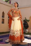 Buy_Ankur J_Cream Habutai Silk Printed Combination Lehenga Set With Embellished Blouse _at_Aza_Fashions