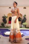 Buy_Ankur J_Cream Habutai Silk Printed Combination Lehenga Set With Embellished Blouse _Online_at_Aza_Fashions