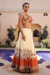 Shop_Ankur J_Cream Habutai Silk Printed Combination Lehenga Set With Embellished Blouse _Online_at_Aza_Fashions