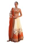 Shop_Ankur J_Cream Habutai Silk Printed Combination Lehenga Set With Embellished Blouse 