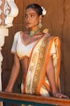 Ankur J_Cream Habutai Silk Printed Sequins Combination Saree With Embellished Blouse _Online_at_Aza_Fashions