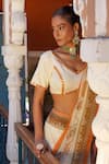 Buy_Ankur J_Cream Habutai Silk Printed Sequins Combination Saree With Embellished Blouse _Online_at_Aza_Fashions