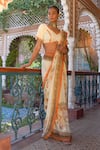 Shop_Ankur J_Cream Habutai Silk Printed Sequins Combination Saree With Embellished Blouse _Online_at_Aza_Fashions