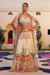 Buy_Ankur J_Cream Habutai Silk Printed Sequins Cape Open Combination Palazzo Set _at_Aza_Fashions