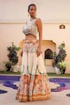 Buy_Ankur J_Cream Habutai Silk Printed Sequins Cape Open Combination Palazzo Set 