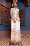 Buy_Ankur J_Cream Habutai Silk Printed Sequins V-neck Threadwork Jacket With Palazzo _at_Aza_Fashions