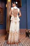 Shop_Ankur J_Cream Habutai Silk Printed Sequins V-neck Threadwork Jacket With Palazzo _at_Aza_Fashions