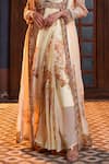 Ankur J_Cream Habutai Silk Printed Sequins Jacket Open Mix Pre-draped Saree Set _Online_at_Aza_Fashions